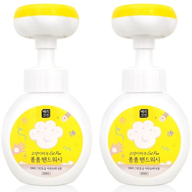 베리크린 고양이발모양 거품비누 핸드워시 본품 2개, 320ml - 쿠팡