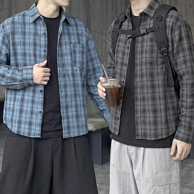 고퀄리티 뉴테크 굿핏 체크 크롭핏 셔츠