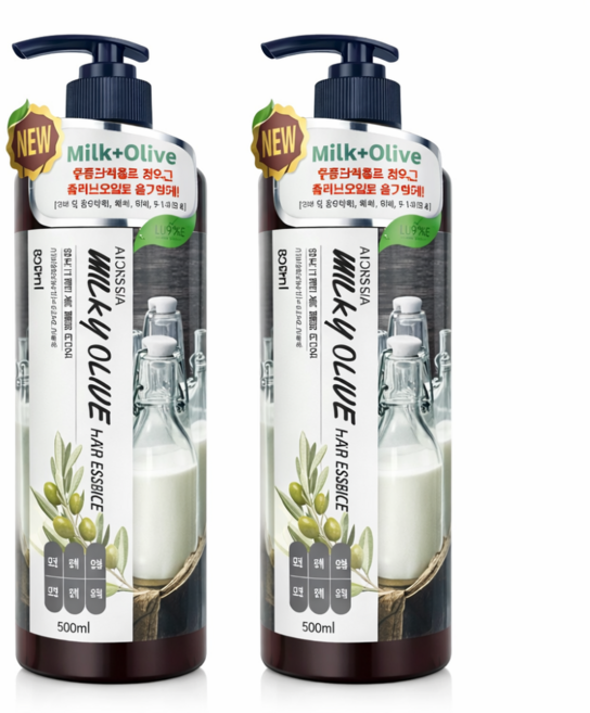 아스파시아 밀키 올리브 헤어 에센스 대용량 1+1, 500ml, 2개