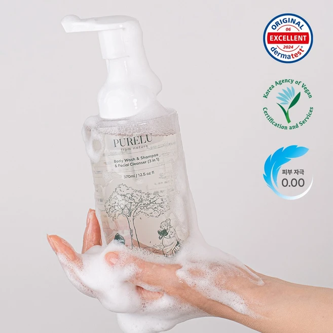 퓨어루 유아용 바디워시&샴푸&폼클렌저 3in1 올인원클렌저, 370ml, 1개 - 쿠팡