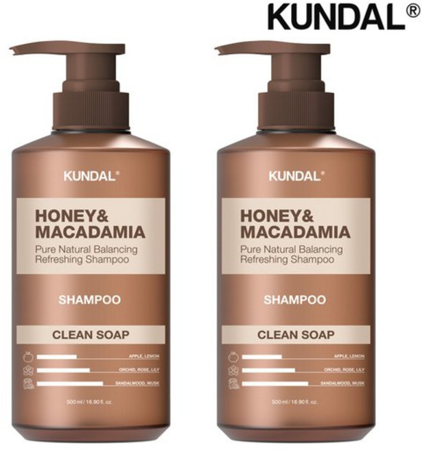 쿤달 허니 앤 마카다미아 네이처 샴푸 클린솝 500ml 2개