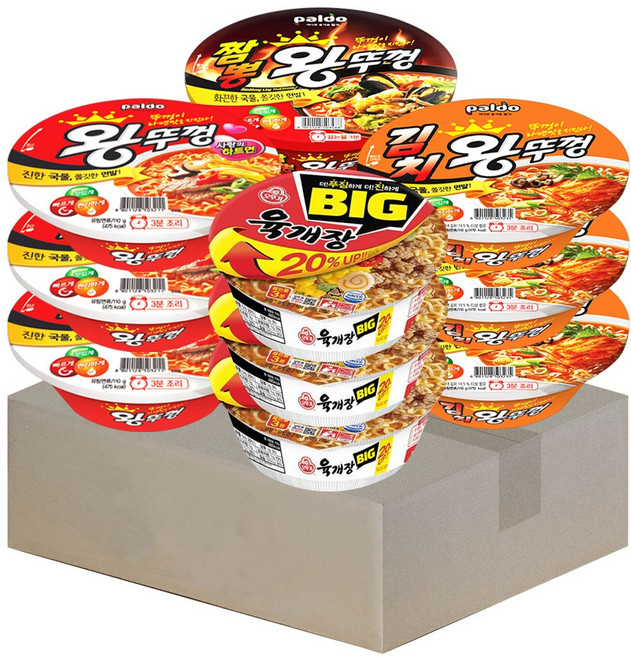 왕뚜껑 x 9개+3개 3가지맛 왕뚜껑 김치왕뚜껑 짬뽕왕뚜껑, 라면세트01호, 1박스