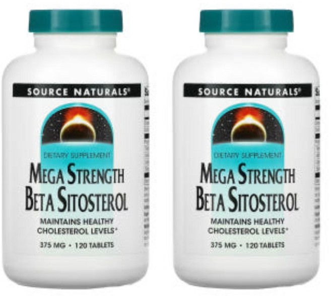 [정품 미국 배송] 소스내추럴 베타 시토스테롤 메가스트렝스 375mg 120정-2개 (타블렛) 콜레스테롤, 1세트, 240정