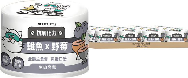 nu4PET 陪心寵糧 全齡貓 SUPER小白主食罐, 12罐, 雞魚 + 野莓, 0ml, 170g