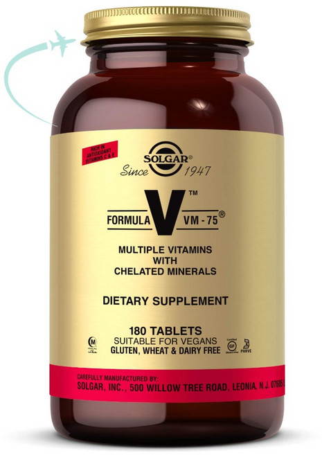 Solgar Formula V VM-75 킬레이트화 미네랄이 함유된 종합비타민 180정, 1개