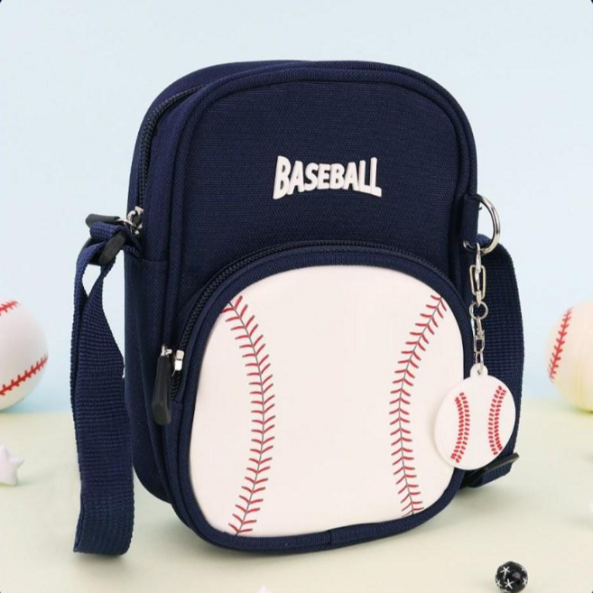 야구공 크로스백 어린이용 스포츠 디자인 키즈 가방 초등 남아 미니백, 네이비, 1개