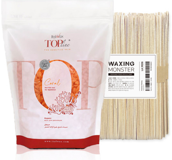 이탈왁스 민감피부용 핫필름 코럴 왁스 750g + 왁싱몬스터 스파츌라 L 100개입, 1개
