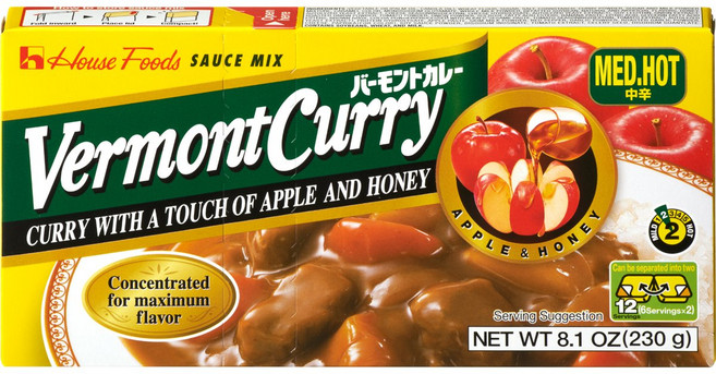 하우스 푸드 버몬트 카레 중간 매운맛 상자 8.1온스 ( House Foods Vermont Curry Medium Hot Boxes 8.1 Ounce (Pack of 10, 1개, 230g