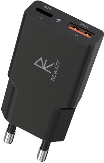 리와트 초슬림 멀티 포트 PD3.0 QC3.0 어댑터 30W GaN 초고속 충전기, 1개, 블랙