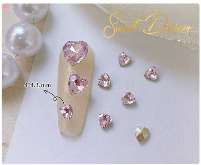 美甲水晶愛心尖底鑽 10顆, 1個, 04淺粉【小款4mm】10顆, 04淺粉