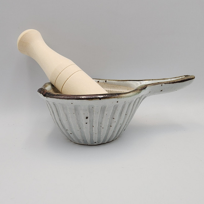 이유식 깨갈이 도자기 절구 미니 표주박모양 손잡이 마늘 다지기 방망이포함 국내산