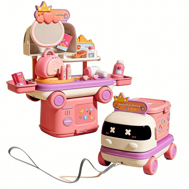 SUUNI 새로운 소형차 소꿉놀이 다용도 아동 완구 수납 주방 의료 메이크업 걸 모조 장난감, 1세트, 핑크 세트