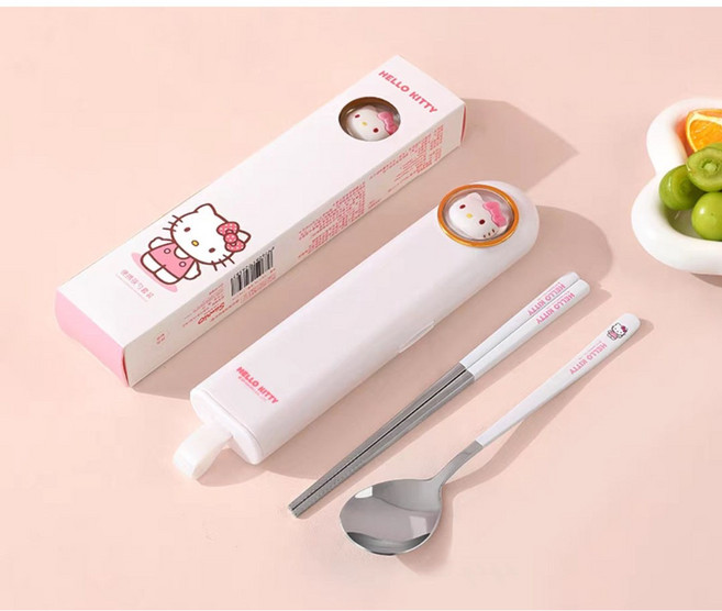 산리오 수저세트 정품 숟가락 젓가락 휴대용수저통 2종세트, 헬로키티, 1개