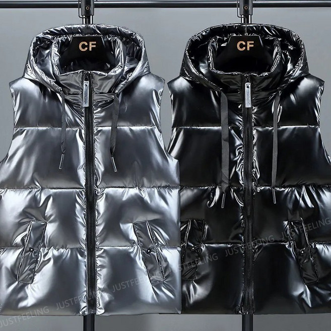 JUSTFEELING 패딩조끼 남성 가을 겨울 핫픽스 도톰 후드집업 따뜻한 외출 민소매 웰론패딩코트 루즈핏 깔깔이 솜패딩 조끼 베스트 점퍼 바람막이 빅사이즈 M-4XL