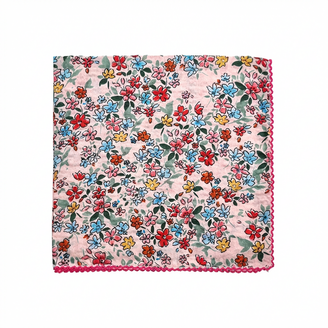 국산 면 여성 손수건 쁘띠스카프 고급 목손수건 플라워 꽃무늬