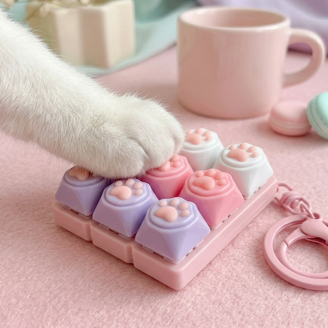 쫀득딸깍 스트레스 해소 고양이 발바닥 키캡 키링, 1개, 핑크냥냥 9구