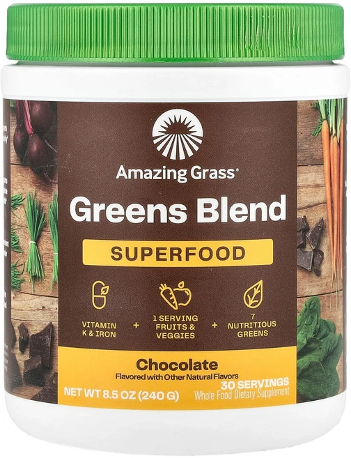 어메이징그래스 녹색 채소 혼합물 슈퍼 푸드 초콜릿 240g(8.5oz), 1개, 240g - 쿠팡
