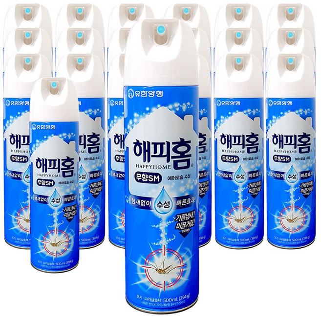 해피홈 유한양행 에어로솔 수성 살충제 무향, 20개, 500ml
