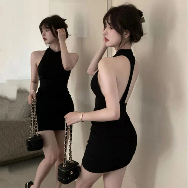 掛脖無袖露背緊身連衣裙 夏季新款顯身材包臀短裙女
