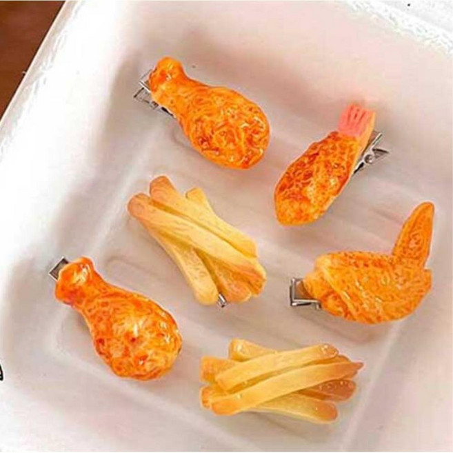 다리 감자 새우 튀김모형 재미있는 집게 머리핀x2개 잔머리삔 고정핀