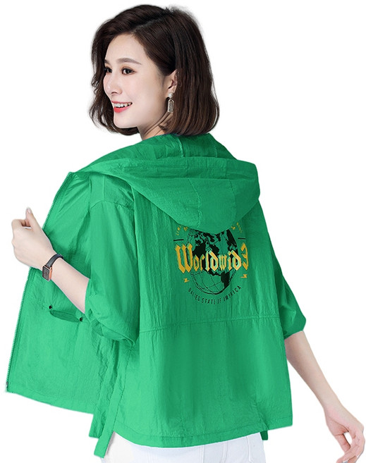 ROYALBELLE 여성 자외선 차단 후드 점퍼 아웃터 집업 바람막이 오버핏 통기성 좋은 외투 Y032507