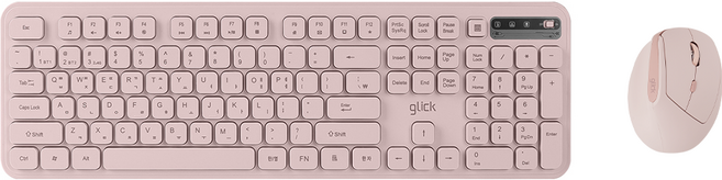 지클릭커 오피스프로 인체공학 WMK760 사일런스 L 무선 블루투스 키보드 버티컬 마우스 세트, 핑크
