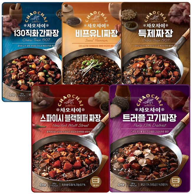 차오차이 즉석짜장 180g 5종 세트(간짜장 유니짜장 트러플짜장 특제짜장 스파이시페퍼), 1개