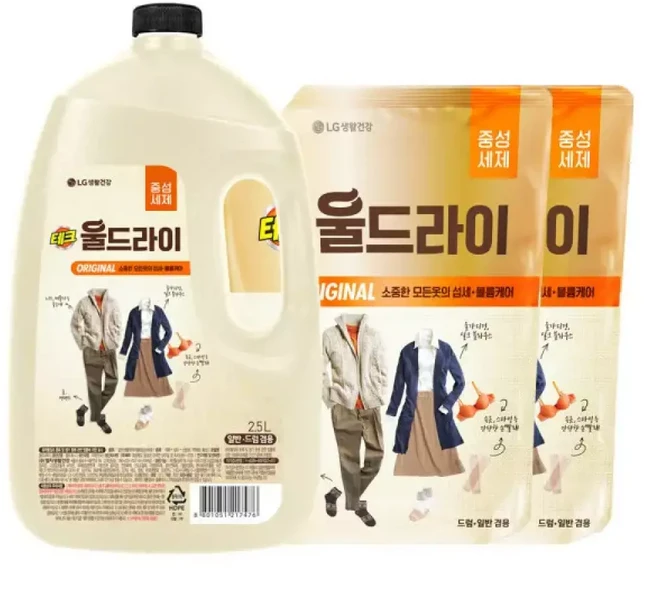 테크 울드라이 용기 2.5L + 리필 1.3L 2개, 1개