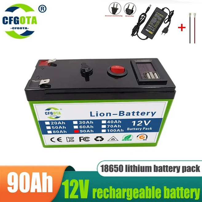 12V 배터리 100Ah 18650 리튬 팩 태양 에너지 전기 자동차 + 3A 용, 한개옵션1, 05 12v 90Ah