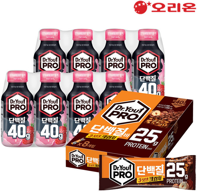 닥터유프로 단백질드링크 40g 딸기 (50ml) x 8개 + 닥터유프로 단백질바 -넛츠 크런치 8p, 1개