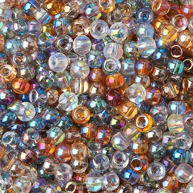 비즈아이 [4970-04]글라스비즈 라운드 4mm 투명오로라메탈 10g