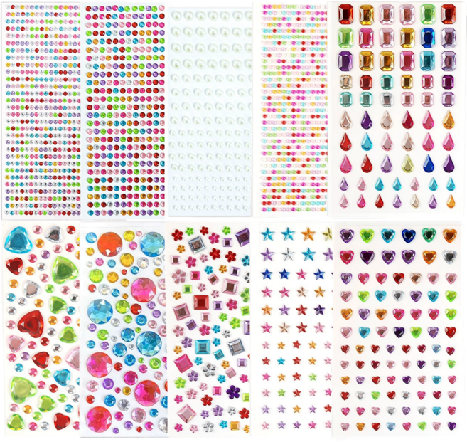 로멀리 큐빅 입체 보석 스티커 10종 세트, 혼합색상