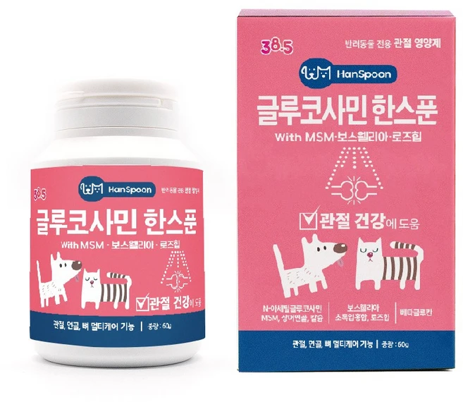 385도씨 강아지 고양이 관절영양제 글루코사민한스푼, 뼈/관절강화, 60g, 1개 - 쿠팡