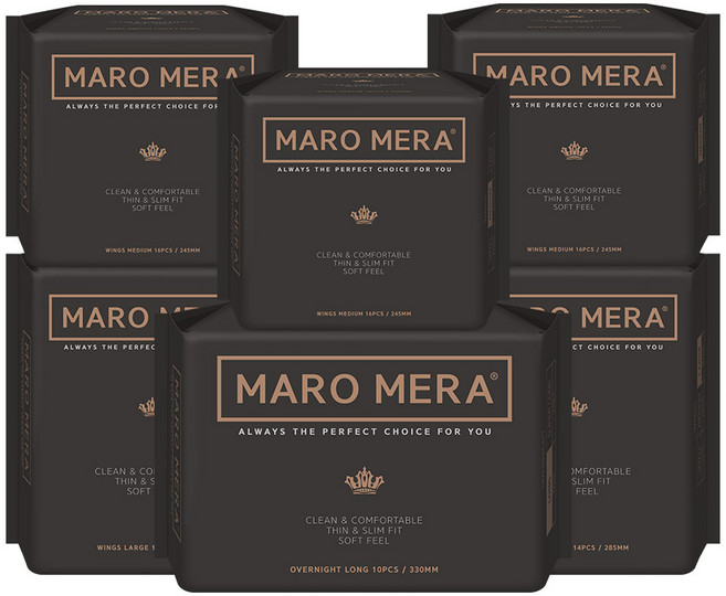 마로메라 날개형 생리대 중형 16p x 3팩 + 대형 14p x 2팩 + 오버나이트 롱 10p, 1세트