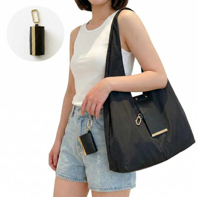 포클릿 키링 장바구니, 1개, 퓨어블랙