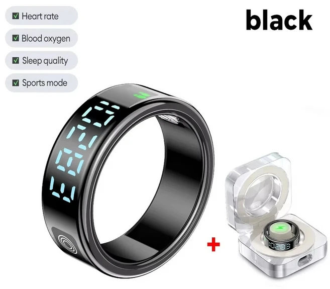 샤오미 호환 스마트링 SR08 남녀공용 스포츠 방수 산소모니터링 심박수 5ATM, 11호, 스마트링-블랙 충전 박스 - 쿠팡