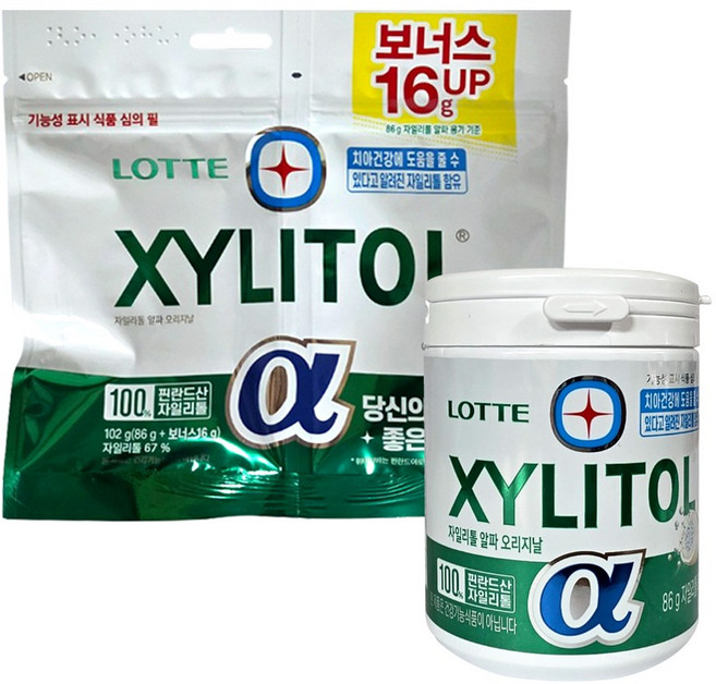 롯데 자일리톨 껌 알파 오리지날 1개씩 (용기+리필), 1개
