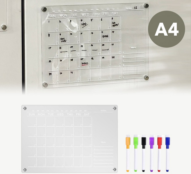이지유 마그네틱 냉장고 메모보드 (+보드마카 6개) 아크릴 투명 자석 달력 월간 주간 스케쥴