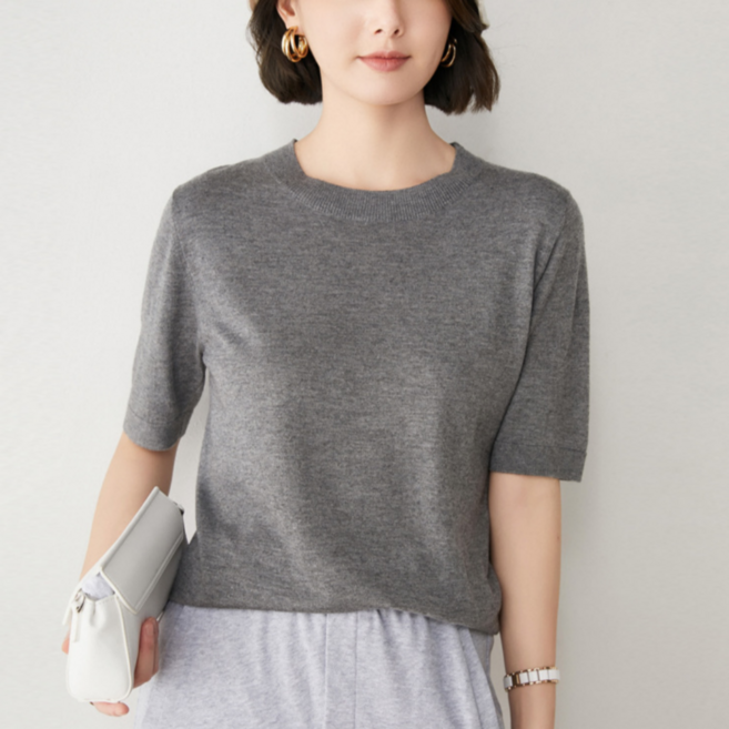 MS HOME 여성 모달 라운드넥 반팔 니트