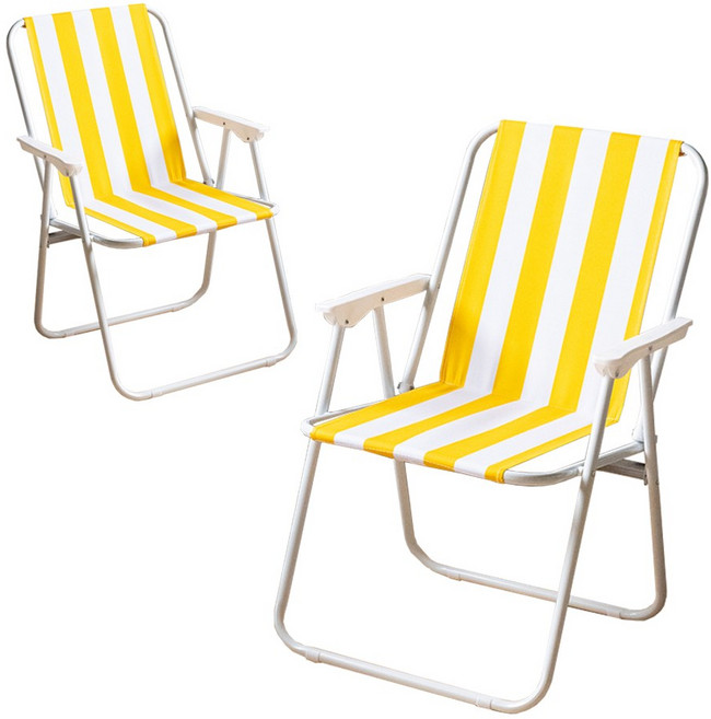 1+1 라운체어 2P 접이식 폴딩 줄무늬 캠핑체어 피크닉 비치 테라스의자, 옐로우2P, 1개