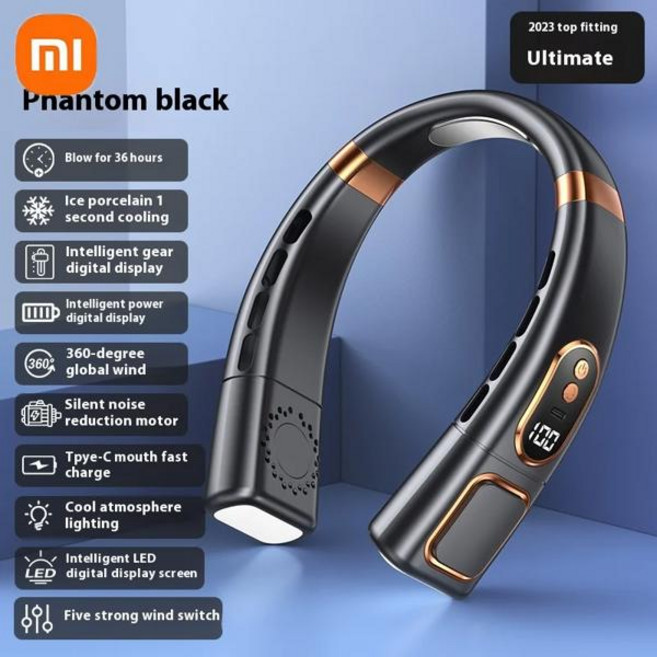 Xiaomi 휴대용 목 팬 USB 충전식 넥 밴드 공기 냉각기 미니 전기 인공 호흡기 자동 넥 밴드 웨어러블 냉각 팬, [03] A-Black