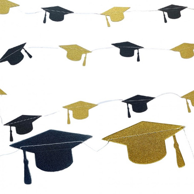 반짝이 금색 학사모 졸업식 파티 가랜드 홈파티 데코 어린이집 행사 꾸미기, 1개, 상세페이지 참조