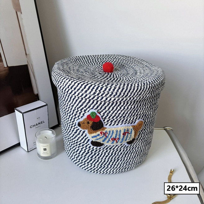 대용량 커버 먼지 수납통 가정용 귀여운 강아지 잡화 수납함, 1개, 26*24cm 라지