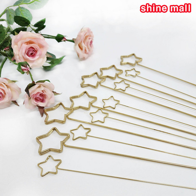 (소량판매) 카드스틱 철재 별 대/소 무료배송/꽃다발 화분 메세지 카드픽, 별(소)-10개, 골드, 10개