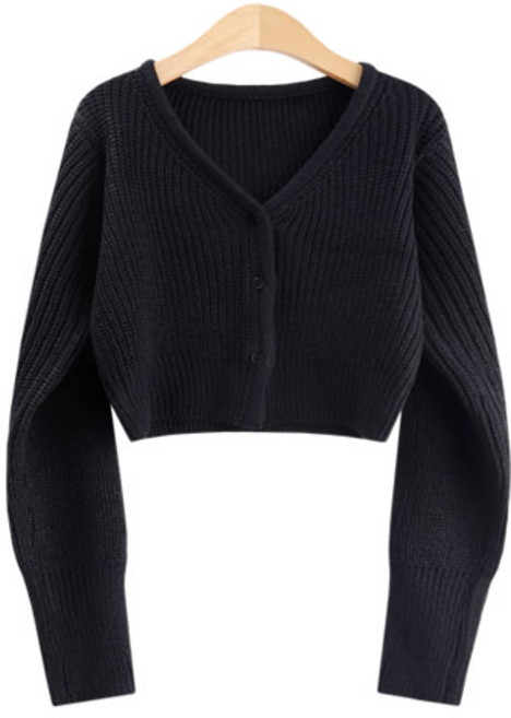 말랑포근 브이넥 골지 세미크롭 긴팔 가디건 3color