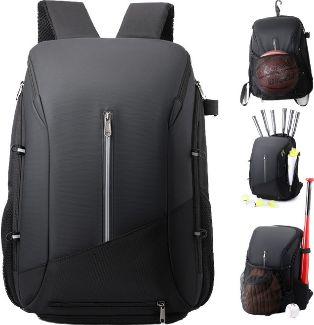 프라홈 스포츠 멀티 방수 백팩 야구 축구 베드민턴 농구 신발 네트가방, 블랙, 1개