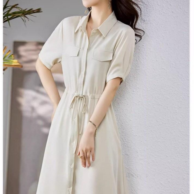 POMTOR 여성 여름 가벼운 원피스 데일리 휴양지룩 반팔 셔츠 롱 원피스 (S-XL)