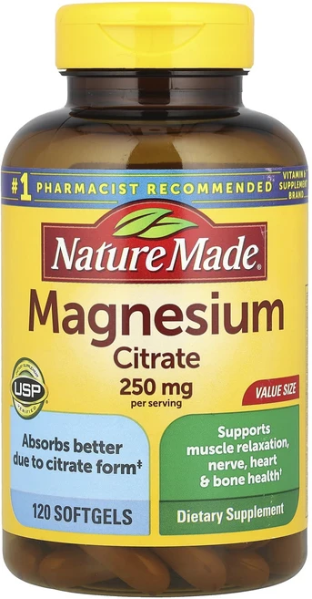 단백질 비타민 철분 마그내슘 칼슘 Nature Made 마그네슘시트레이트 소프트젤 120정(소프트젤 1정당 125mg) 고루고루섭취해주세요, 1개, 120정 - 쿠팡