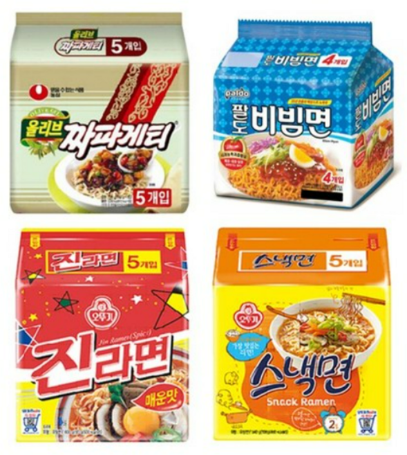 농심 짜파게티5개입+팔도 비빔면4개입+오뚜기 진라면5개입+스낵면5개입, 1세트