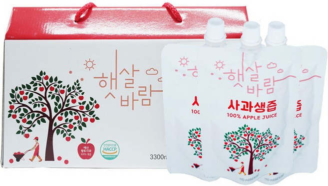 햇살바람 부림농원 무첨가 건강 사과생즙 (스파우트형), 110ml